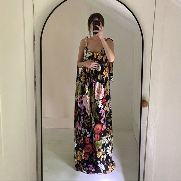 Agua Bendita Pants - Agua Bendita Gail Floral Wide Leg Jumpsuit in Moss NWT